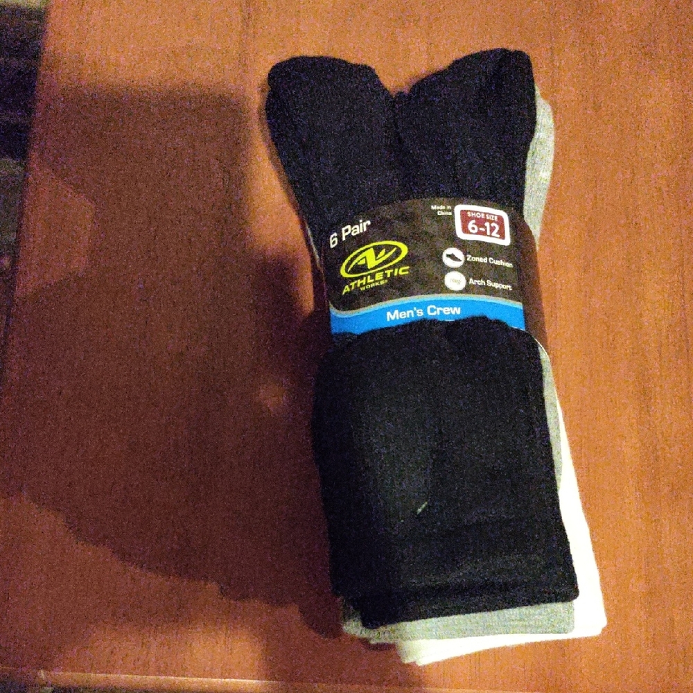 Athletic Works Men's Crew Socks - Black and Gray-White